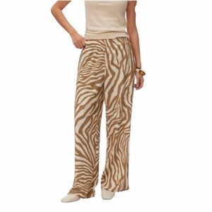 Happily Grey Dilky Zebra Print Wide Leg Trouser. Beige and White. Large NWT #396
